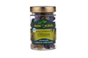 Mix aus entkernten Kalamata und grünen Oliven